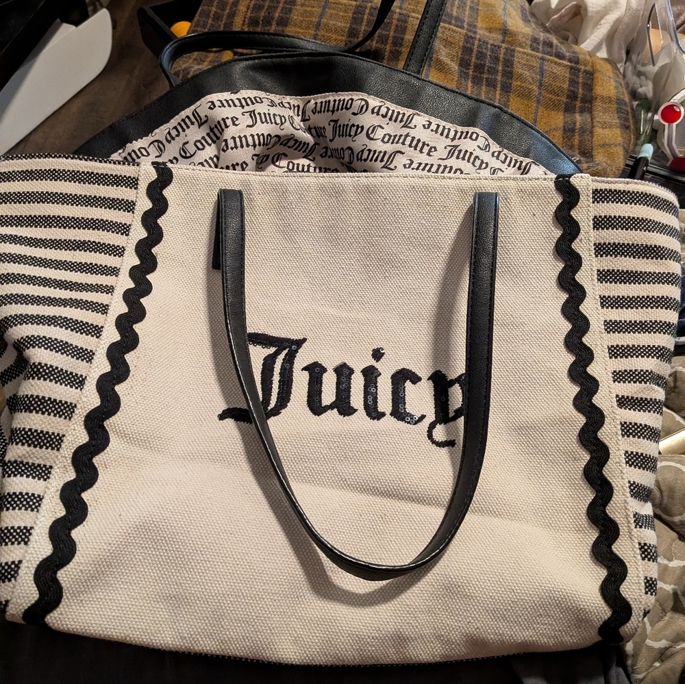 Juicy Couture Striped Black and Cream Tote - Picture 3 of 7